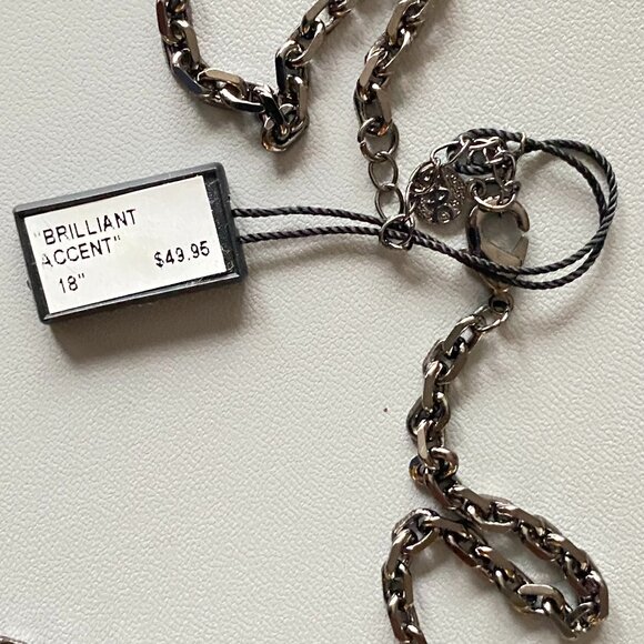 FAC Bold Solitaire Swarovski Crystal Gunmetal Necklace - Picture 5 of 7